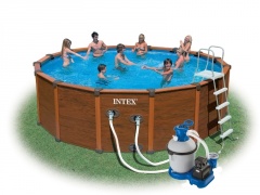 Bazén INTEX Frame Pool Wood 4,78 x 1,24m set + písková filtrace 4,5m3/hod