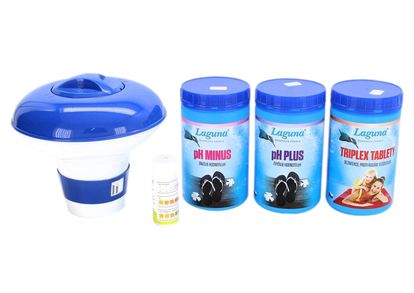 I.Základní set na chlorové ošetření vody (Triplex tablety, pH-, pH+, tester, plovák)