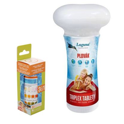 IX. Základní set na chlorové ošetření vody pro bazeny do 68m3 (Triplex tablety PLOVÁK 1400 g, tester)