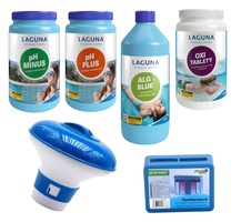 I.Základní set na bezchlorové ošetření vody (OXI tablety, pH-, pH+, Algicid ALG Blue 1l, tester, plovák)